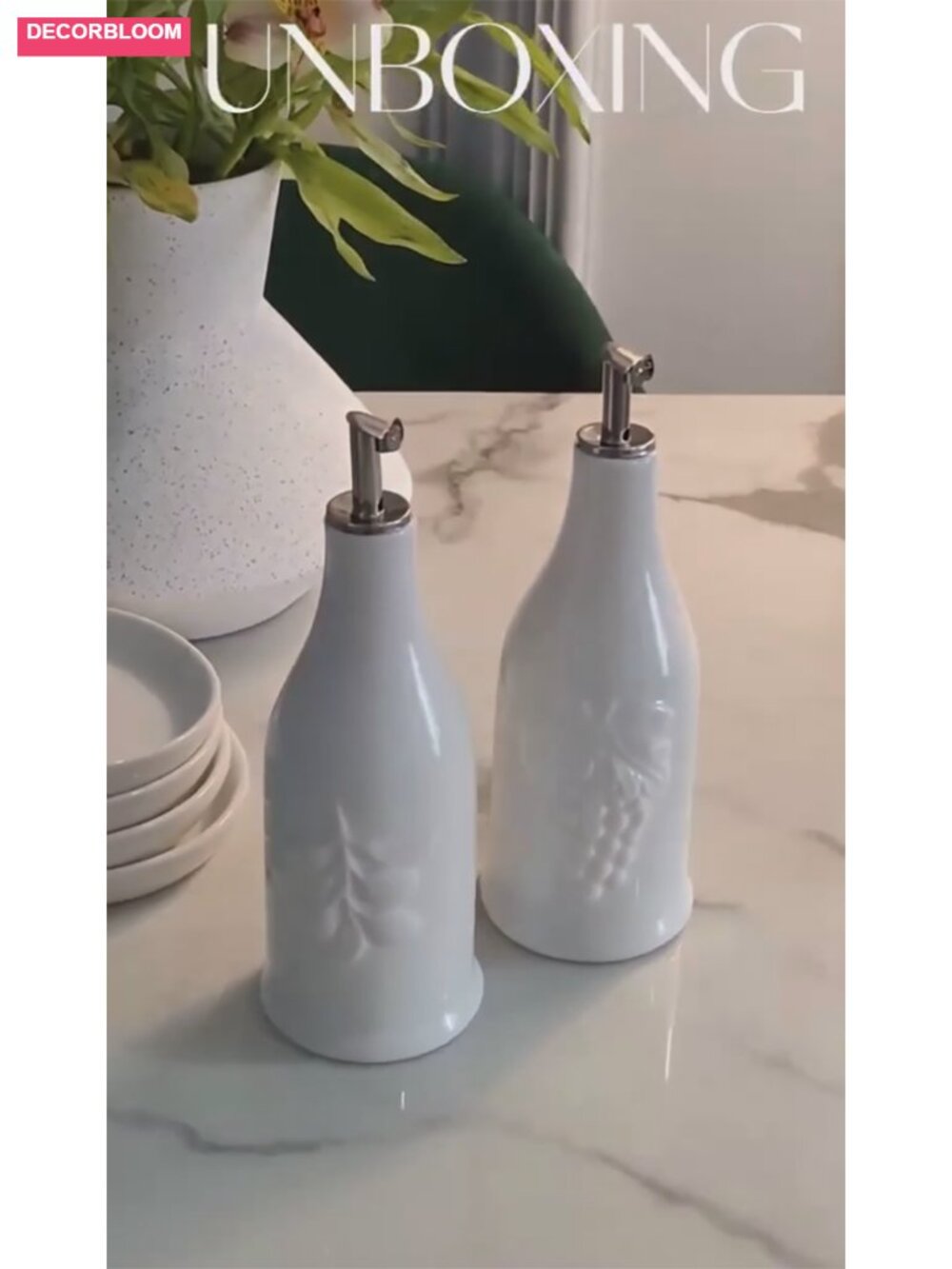 Porcelain Oil and Vinegar Dispenser Set 16oz Leakproof Kitchen Cruet - Picture 6 of 6